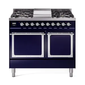 Ilve UND40FQNMPMBC Ilve Und40Fqnmpmbc Nostalgie Ii Noblesse 40 Dual Fuel Range (Natural Gas. Solid Door. Midnight Blue. Chrome)
