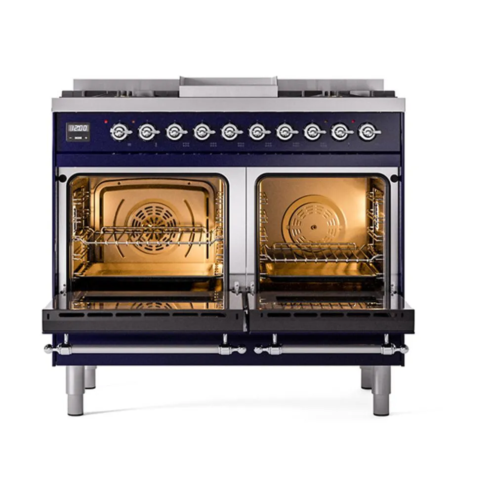 Ilve UND40FQNMPMBC Ilve Und40Fqnmpmbc Nostalgie Ii Noblesse 40 Dual Fuel Range (Natural Gas. Solid Door. Midnight Blue. Chrome)