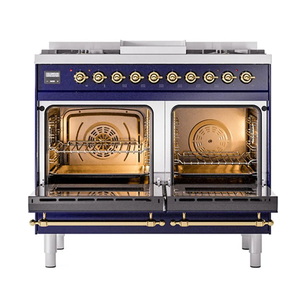 Ilve UND40FQNMPMBGLP Ilve Und40Fqnmpmbglp Nostalgie Ii Noblesse 40 Dual Fuel Range (Liquid Propane. Solid Door. Midnight Blue. Brass)