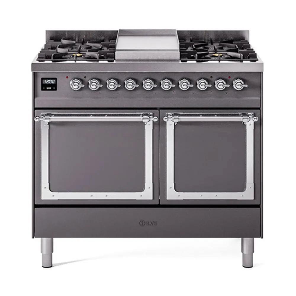 Ilve UND40FQNMPMGCLP Ilve Und40Fqnmpmgclp Nostalgie Ii Noblesse 40 Dual Fuel Range (Liquid Propane. Solid Door. Graphite Matte. Chrome)