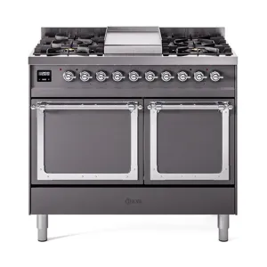 Ilve UND40FQNMPMGCLP Ilve Und40Fqnmpmgclp Nostalgie Ii Noblesse 40 Dual Fuel Range (Liquid Propane. Solid Door. Graphite Matte. Chrome)