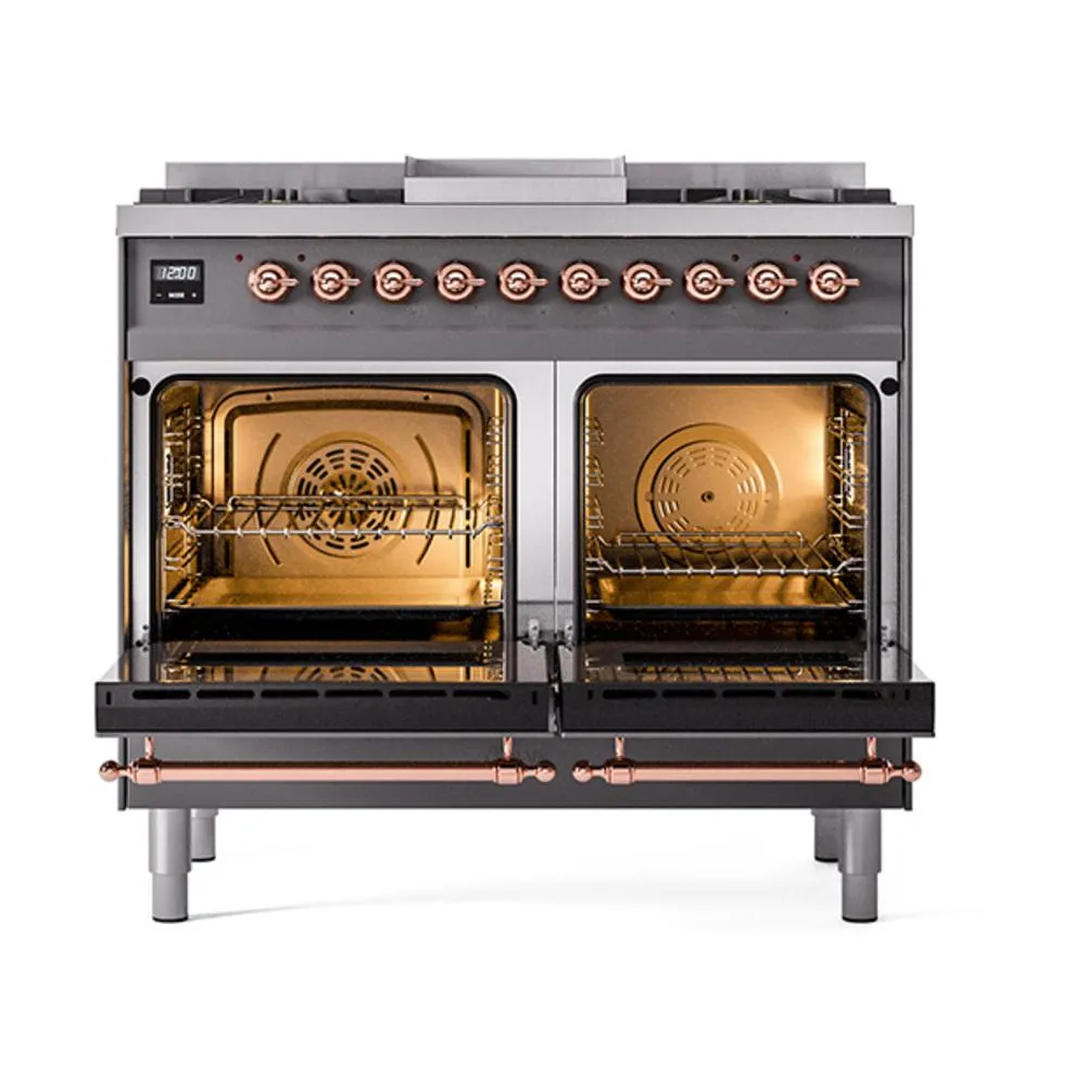 Ilve UND40FQNMPMGPLP Ilve Und40Fqnmpmgplp Nostalgie Ii Noblesse 40 Dual Fuel Range (Liquid Propane. Solid Door. Graphite Matte. Copper)