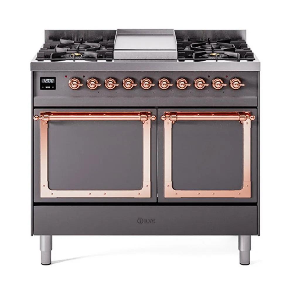 Ilve UND40FQNMPMGPLP Ilve Und40Fqnmpmgplp Nostalgie Ii Noblesse 40 Dual Fuel Range (Liquid Propane. Solid Door. Graphite Matte. Copper)