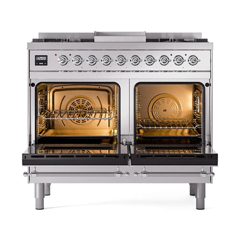 Ilve UND40FQNMPSSCLP Ilve Und40Fqnmpssclp Nostalgie Ii Noblesse 40 Dual Fuel Range (Liquid Propane. Solid Door. Stainless Steel. Chrome)