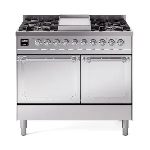 Ilve UND40FQNMPSSCLP Ilve Und40Fqnmpssclp Nostalgie Ii Noblesse 40 Dual Fuel Range (Liquid Propane. Solid Door. Stainless Steel. Chrome)