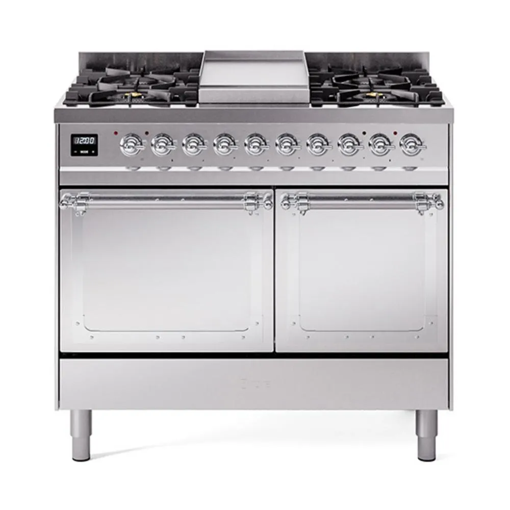 Ilve UND40FQNMPSSCLP Ilve Und40Fqnmpssclp Nostalgie Ii Noblesse 40 Dual Fuel Range (Liquid Propane. Solid Door. Stainless Steel. Chrome)