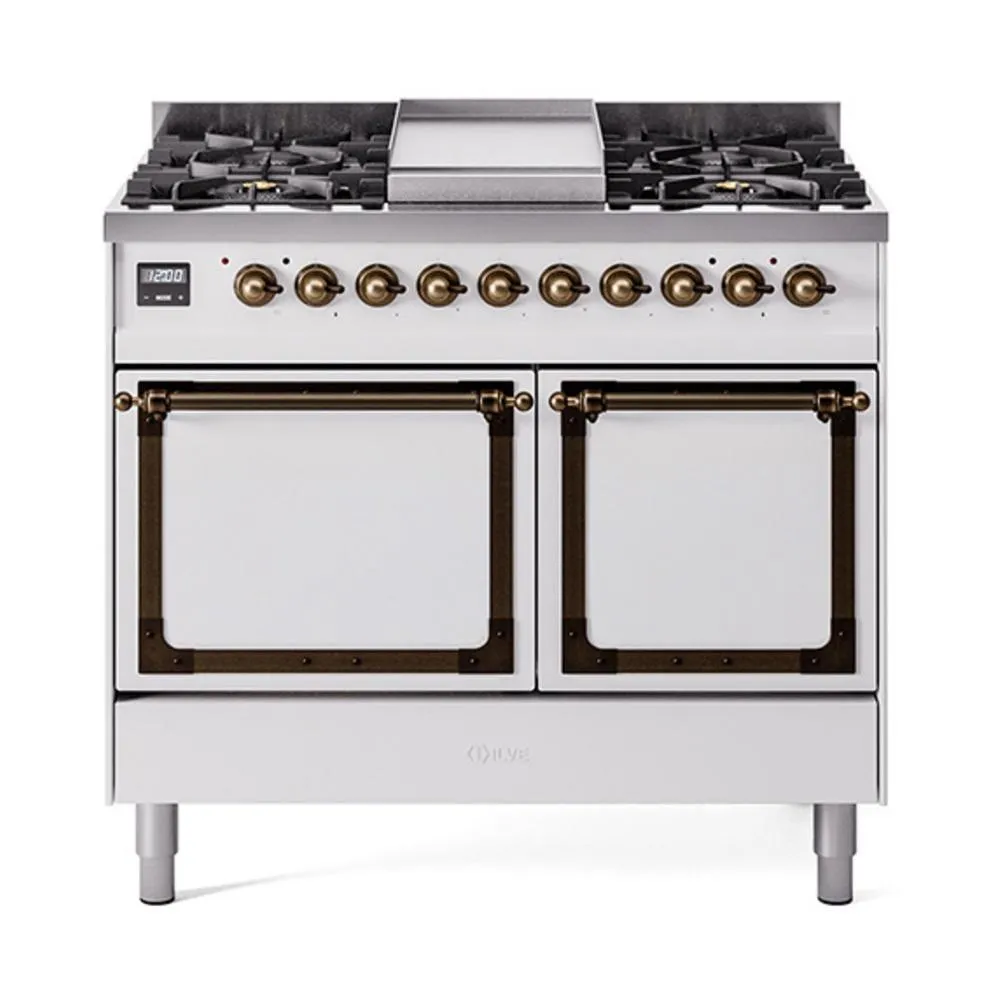 Ilve UND40FQNMPWHBLP Ilve Und40Fqnmpwhblp Nostalgie Ii Noblesse 40 Dual Fuel Range (Liquid Propane. Solid Door. White. Burnished)