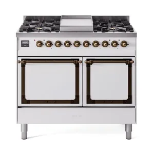 Ilve UND40FQNMPWHBLP Ilve Und40Fqnmpwhblp Nostalgie Ii Noblesse 40 Dual Fuel Range (Liquid Propane. Solid Door. White. Burnished)