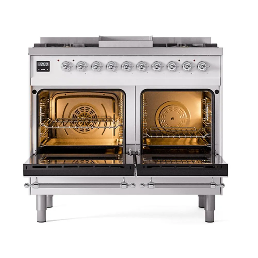 Ilve UND40FQNMPWHCLP Ilve Und40Fqnmpwhclp Nostalgie Ii Noblesse 40 Dual Fuel Range (Liquid Propane. Solid Door. White. Chrome)
