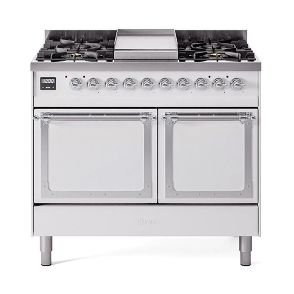 Ilve UND40FQNMPWHCLP Ilve Und40Fqnmpwhclp Nostalgie Ii Noblesse 40 Dual Fuel Range (Liquid Propane. Solid Door. White. Chrome)