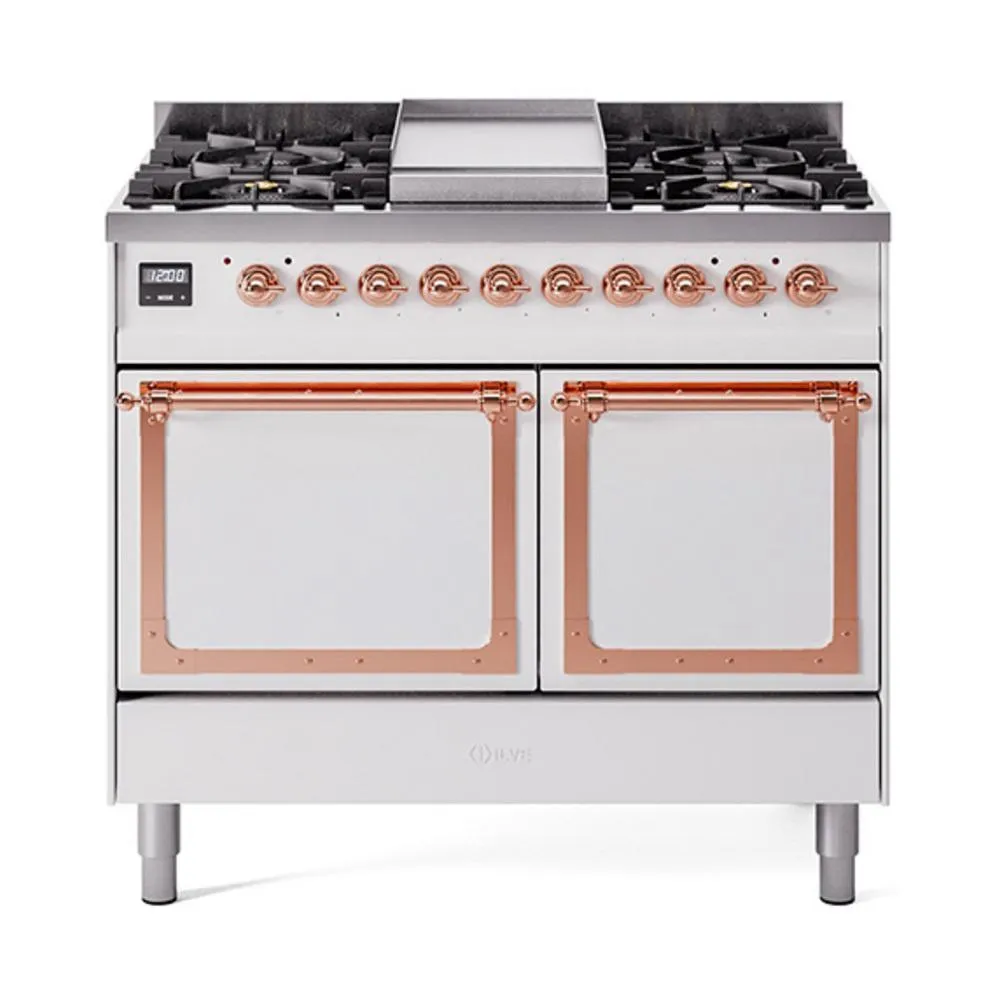 Ilve UND40FQNMPWHPLP Ilve Und40Fqnmpwhplp Nostalgie Ii Noblesse 40 Dual Fuel Range (Liquid Propane. Solid Door. White. Copper)