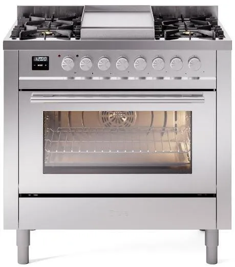 Ilve UP36FWMPSSLP Professional Plus Ii 36 Inch Dual Fuel Liquid Propane Freestanding Range In Stainless Steel With Trim