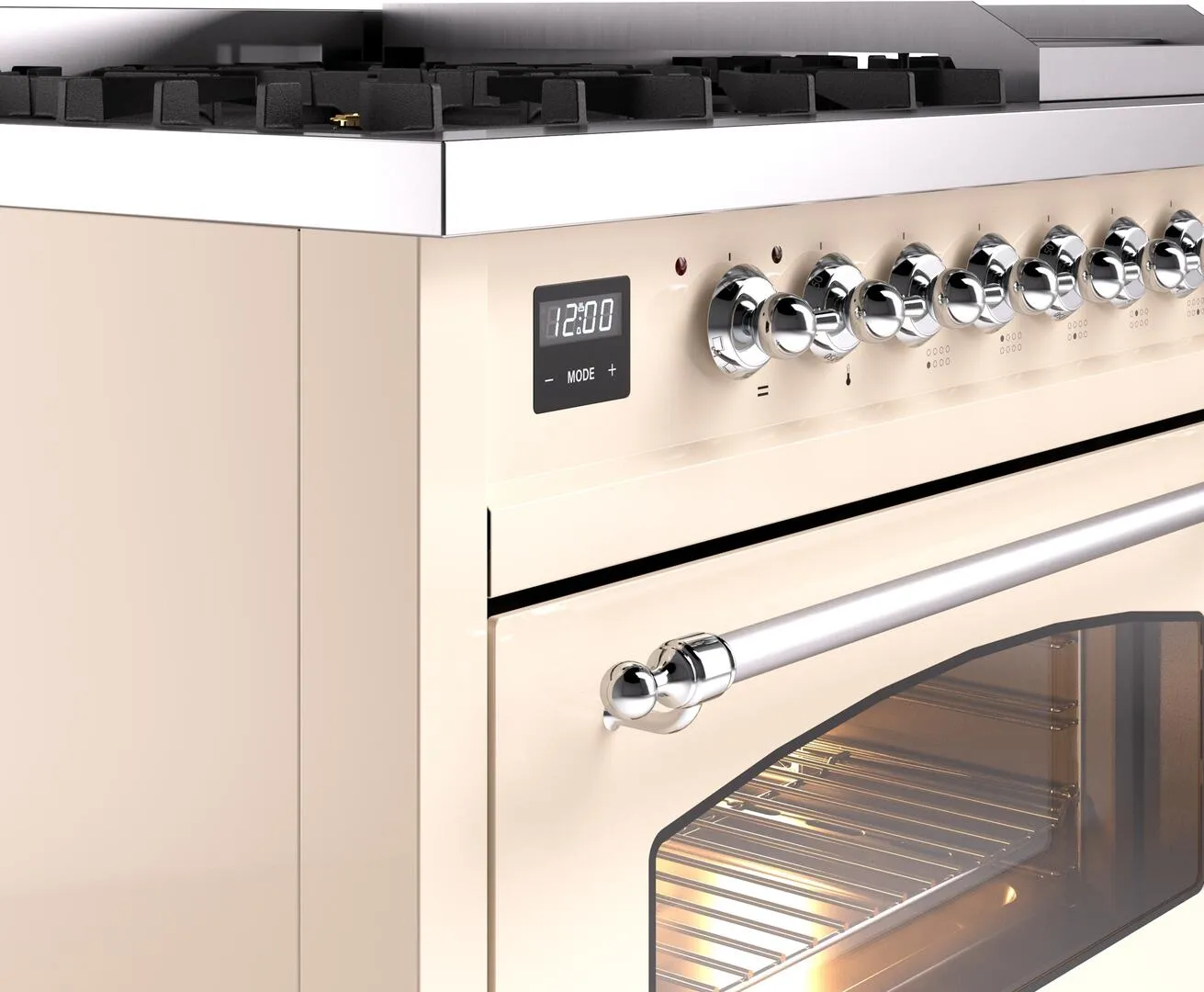 Ilve UP48FNMPAWCLP Nostalgie Ii 48 Inch Dual Fuel Liquid Propane Freestanding Range In Antique White With Chrome Trim