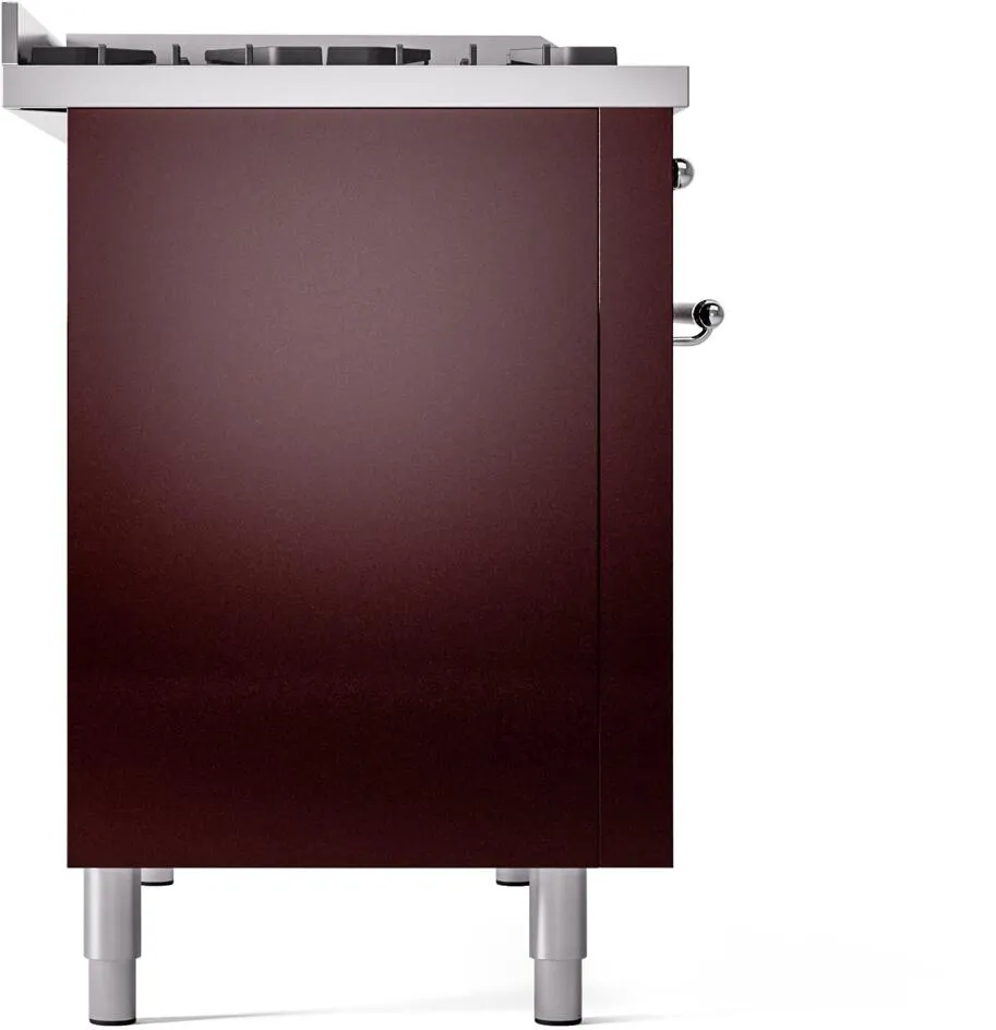 Ilve UP48FNMPBUC Nostalgie Ii 48 Inch Dual Fuel Natural Gas Freestanding Range In Burgundy With Chrome Trim