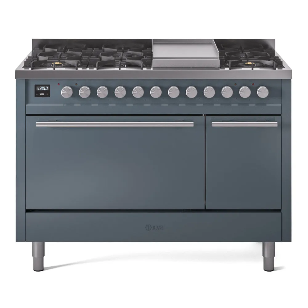 Ilve UP48FQMPBG Professional Plus Ii 48 Inch Dual Fuel Natural Gas Freestanding Range In Blue Grey With Trim