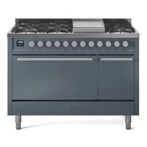 Ilve UP48FQMPBG Professional Plus Ii 48 Inch Dual Fuel Natural Gas Freestanding Range In Blue Grey With Trim