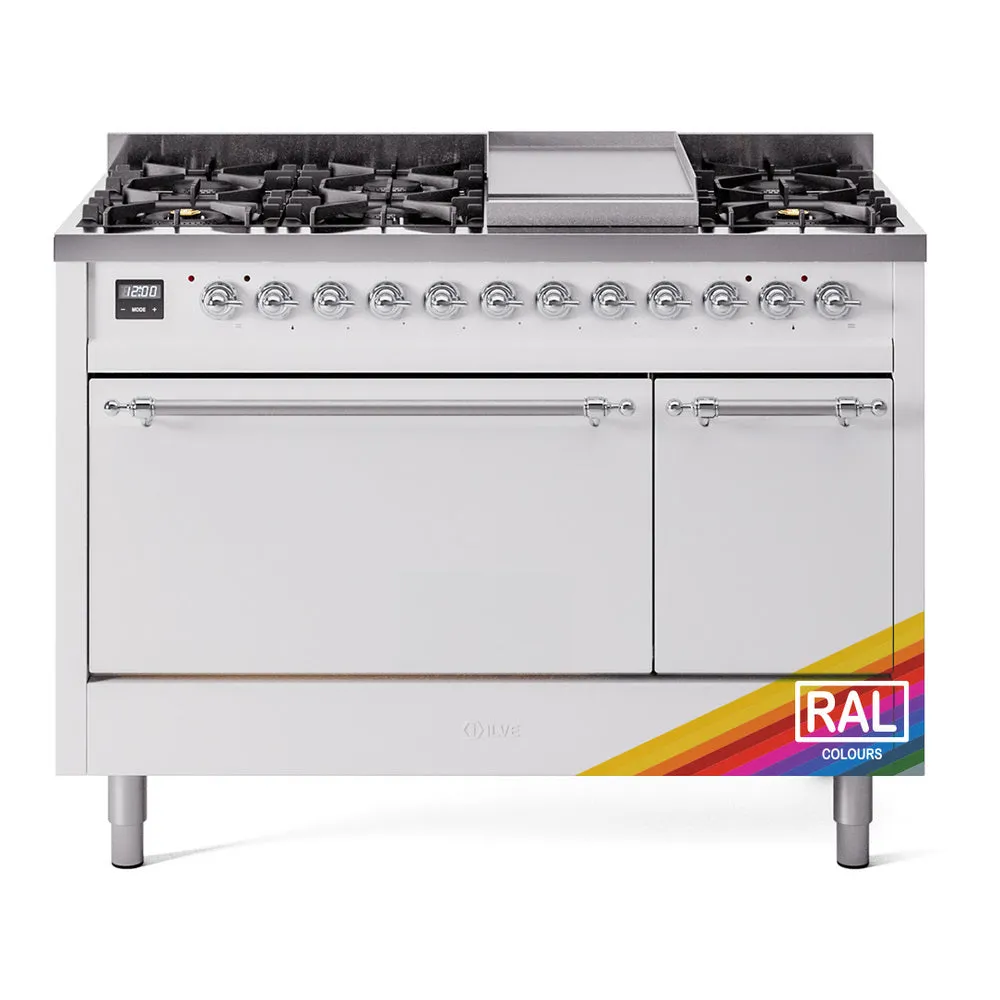 Ilve UP48FQNMPRAC Nostalgie Ii 48 Inch Dual Fuel Natural Gas Freestanding Range In Ral Custom Color With Chrome Trim