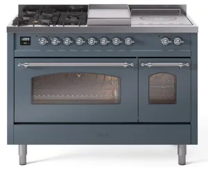 Ilve UP48FSNMPBGCLP Nostalgie Ii 48 Inch Dual Fuel Liquid Propane Freestanding Range In Blue Grey With Chrome Trim