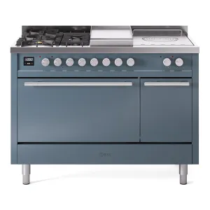 Ilve UP48FSQMPBGLP Professional Plus Ii 48 Inch Dual Fuel Liquid Propane Freestanding Range In Blue Grey With Trim