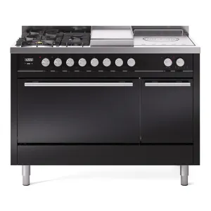 Ilve UP48FSQMPBK Professional Plus Ii 48 Inch Dual Fuel Natural Gas Freestanding Range In Black With Trim