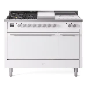 Ilve UP48FSQMPWH Professional Plus Ii 48 Inch Dual Fuel Natural Gas Freestanding Range In White With Trim