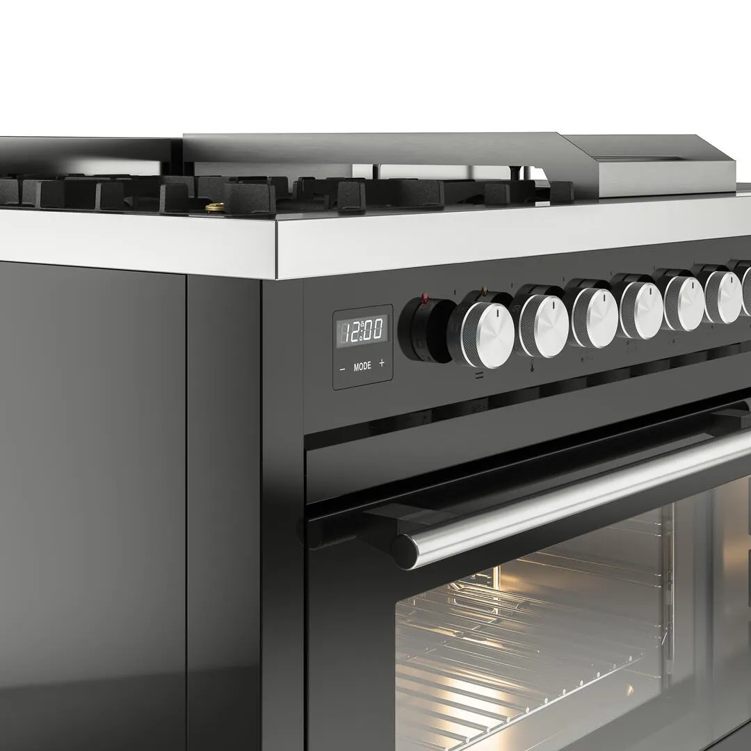 Ilve UP48FSWMPBKLP Professional Plus Ii 48 Inch Dual Fuel Liquid Propane Freestanding Range In Glossy Black With Trim