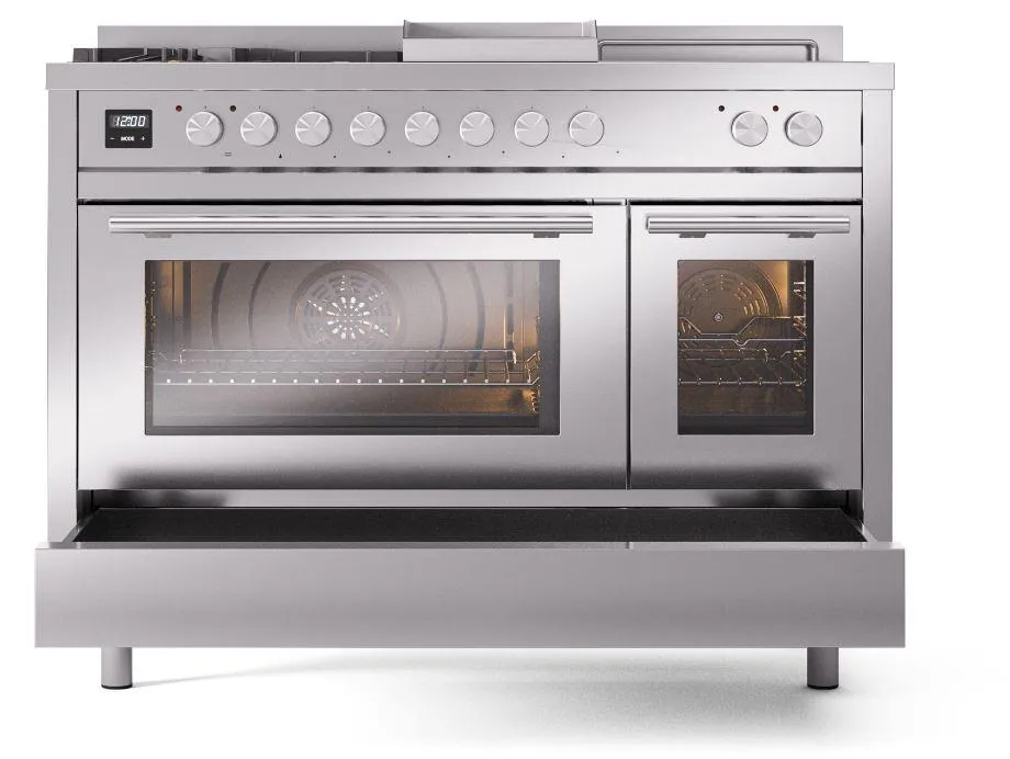 Ilve UP48FSWMPSSLP Professional Plus Ii 48 Inch Dual Fuel Liquid Propane Freestanding Range In Stainless Steel With Trim