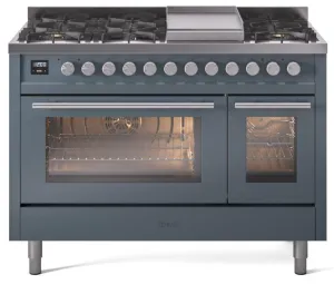 Ilve UP48FWMPBGLP Professional Plus Ii 48 Inch Dual Fuel Liquid Propane Freestanding Range In Blue Grey With Trim