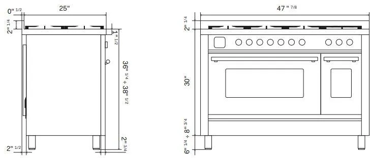 Ilve UP48FWMPBK Professional Plus Ii 48 Inch Dual Fuel Natural Gas Freestanding Range In Glossy Black With Trim