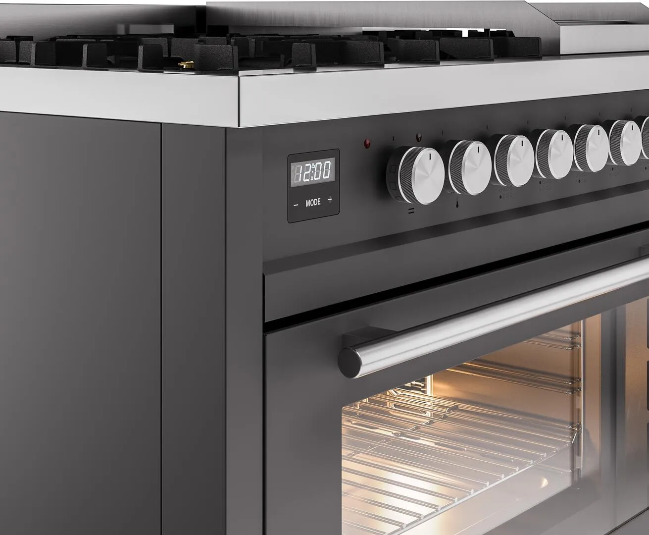 Ilve UP48FWMPMGLP Professional Plus Ii 48 Inch Dual Fuel Liquid Propane Freestanding Range In Matte Graphite With Trim