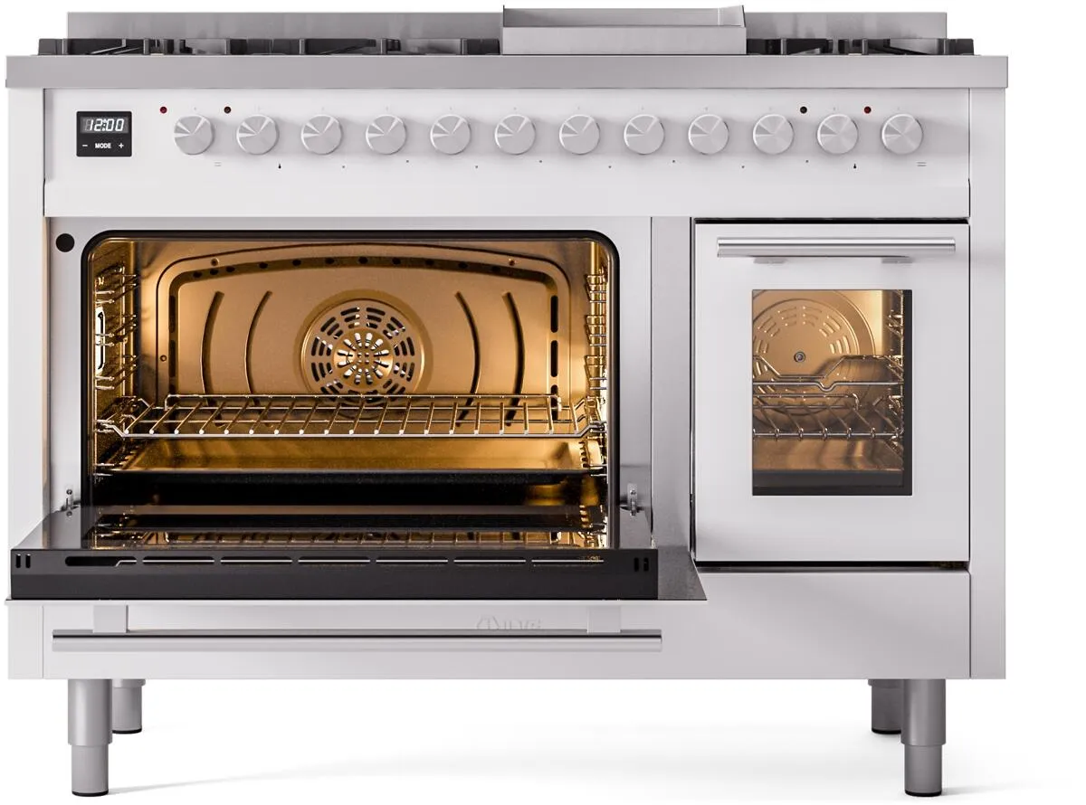 Ilve UP48FWMPWHLP Professional Plus Ii 48 Inch Dual Fuel Liquid Propane Freestanding Range In White With Trim