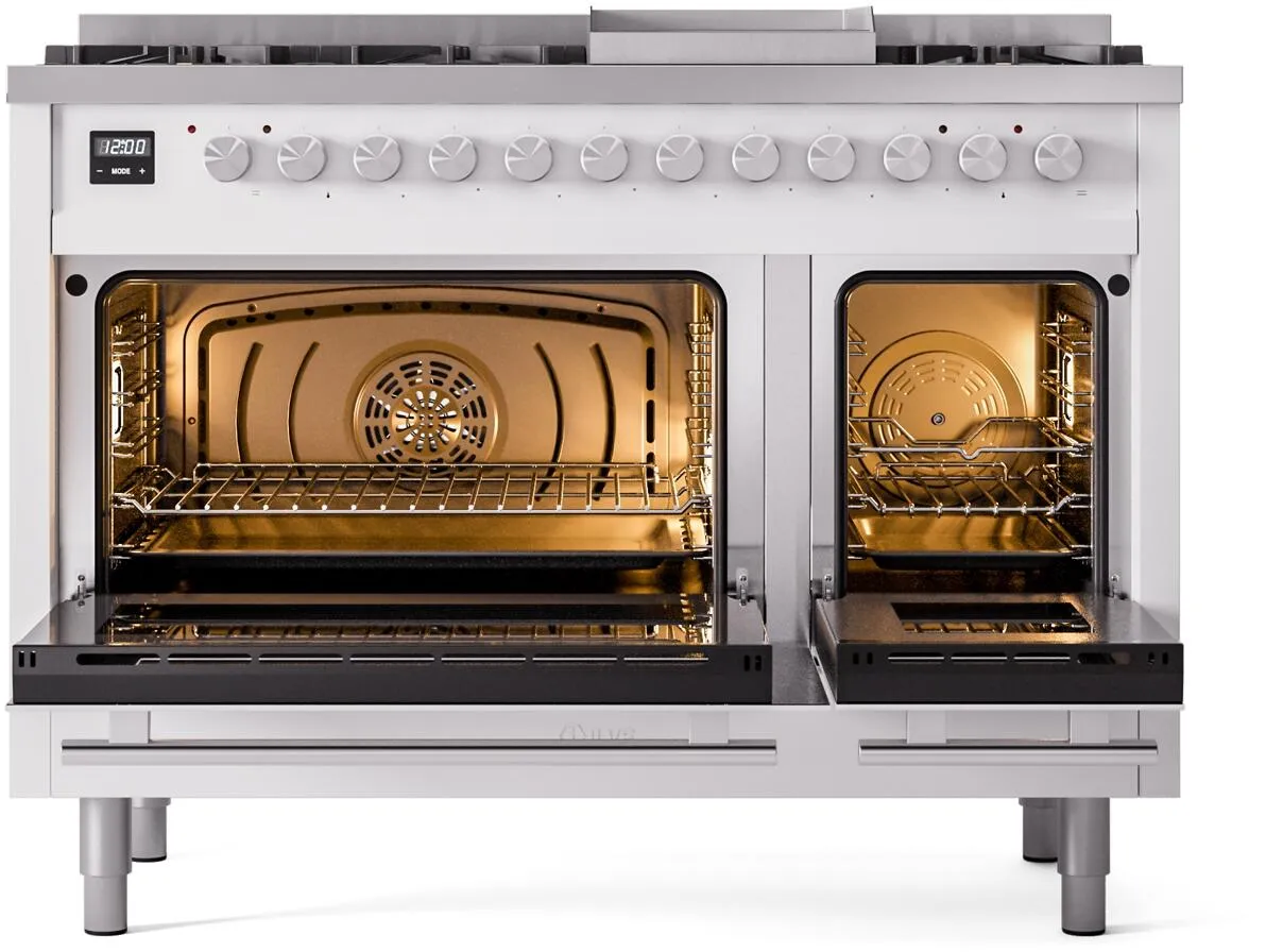 Ilve UP48FWMPWHLP Professional Plus Ii 48 Inch Dual Fuel Liquid Propane Freestanding Range In White With Trim