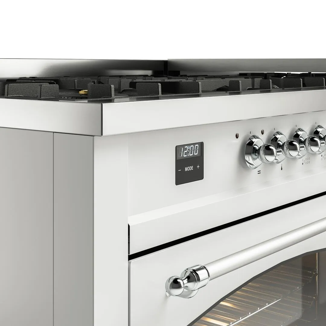 Ilve UP60FNMPWHCLP Nostalgie Ii 60 Inch Dual Fuel Liquid Propane Freestanding Range In White With Chrome Trim