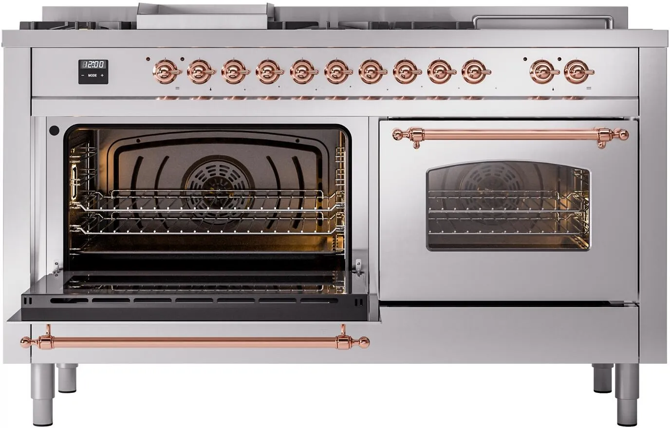 Ilve UP60FSNMPSSPLP Nostalgie Ii 60 Inch Dual Fuel Liquid Propane Freestanding Range In Stainless Steel With Copper Trim