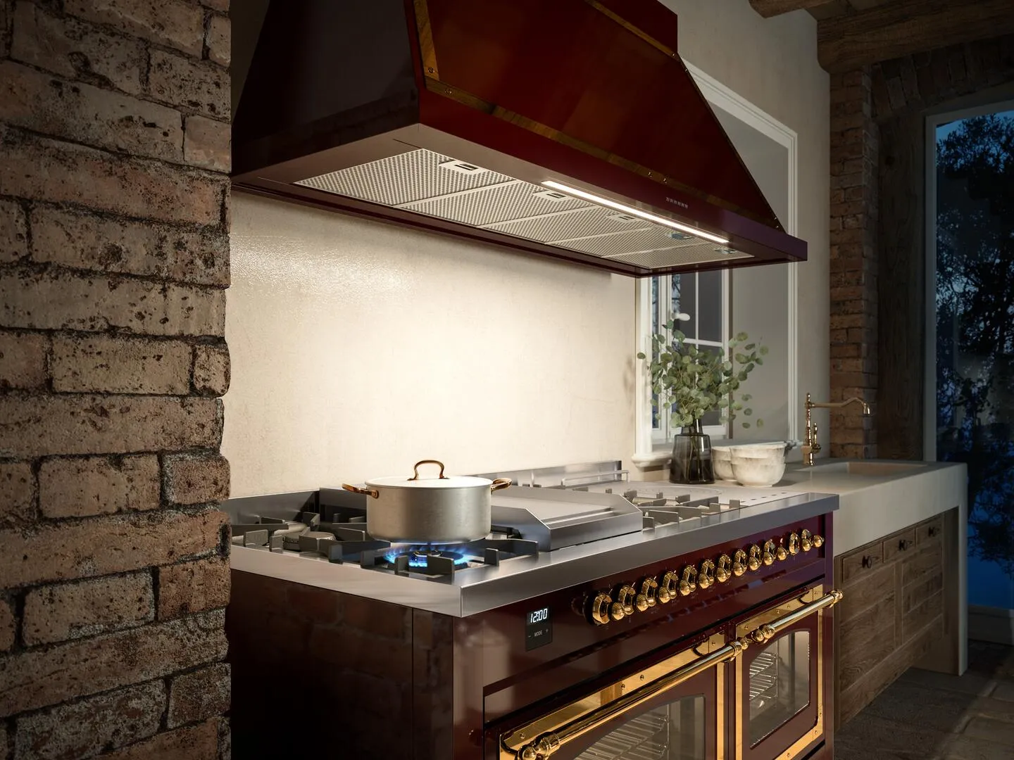 Ilve UP60FSNMPWHGLP Nostalgie Ii 60 Inch Dual Fuel Liquid Propane Freestanding Range In White With Brass Trim