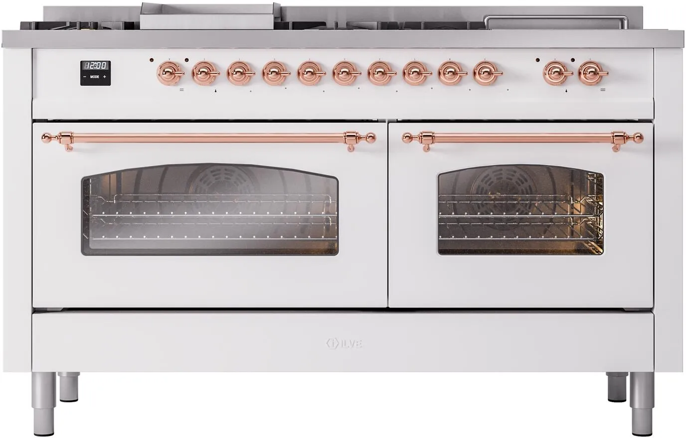 Ilve UP60FSNMPWHP Nostalgie Ii 60 Inch Dual Fuel Natural Gas Freestanding Range In White With Copper Trim