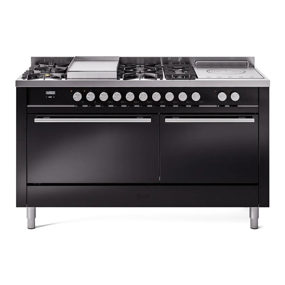 Ilve UP60FSQMPBKLP Professional Plus Ii 60 Inch Dual Fuel Liquid Propane Freestanding Range In Black With Trim
