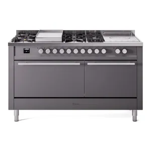 Ilve UP60FSQMPMGLP Professional Plus Ii 60 Inch Dual Fuel Liquid Propane Freestanding Range In Matte Graphite With Trim