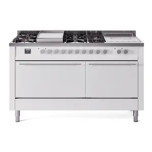 Ilve UP60FSQMPWH Professional Plus Ii 60 Inch Dual Fuel Natural Gas Freestanding Range In White With Trim