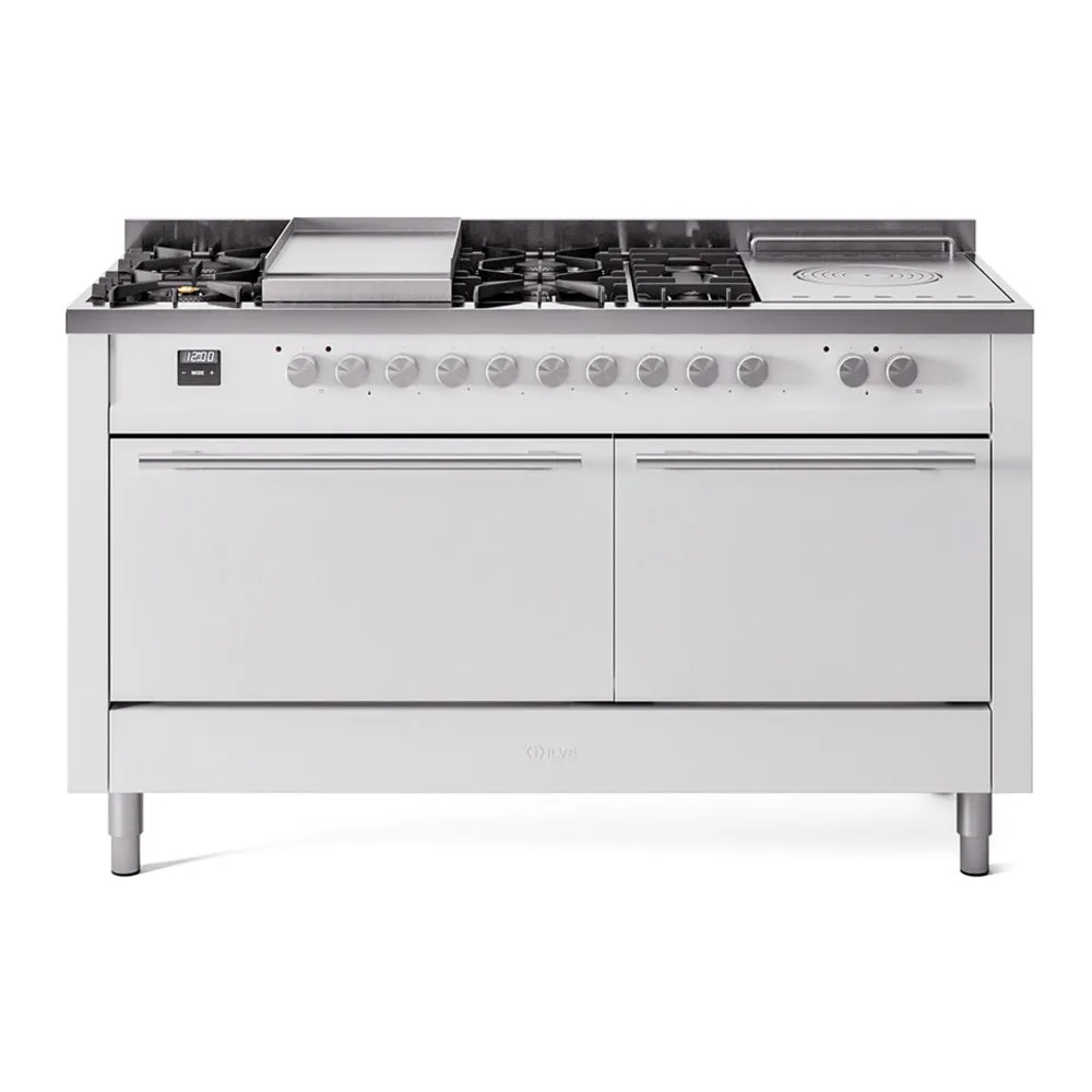 Ilve UP60FSQMPWH Professional Plus Ii 60 Inch Dual Fuel Natural Gas Freestanding Range In White With Trim