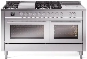Ilve UP60FSWMPSSLP Professional Plus Ii 60 Inch Dual Fuel Liquid Propane Freestanding Range In Stainless Steel With Trim