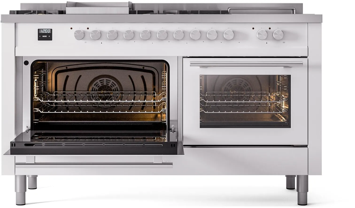 Ilve UP60FSWMPWHLP Professional Plus Ii 60 Inch Dual Fuel Liquid Propane Freestanding Range In White With Trim