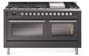 Ilve UP60FWMPMGLP Professional Plus Ii 60 Inch Dual Fuel Liquid Propane Freestanding Range In Matte Graphite With Trim