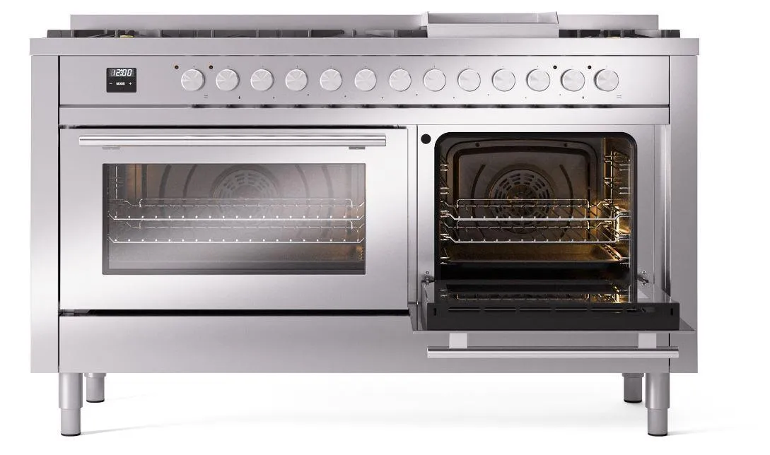 Ilve UP60FWMPSSLP Professional Plus Ii 60 Inch Dual Fuel Liquid Propane Freestanding Range In Stainless Steel With Trim