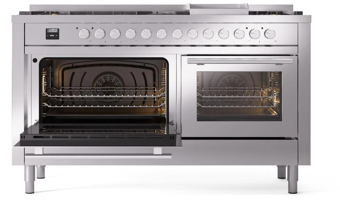 Ilve UP60FWMPSSLP Professional Plus Ii 60 Inch Dual Fuel Liquid Propane Freestanding Range In Stainless Steel With Trim