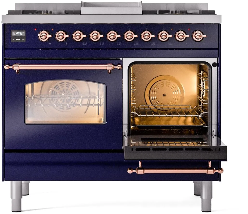 Ilve UPD40FNMPMBPLP Nostalgie Ii 40 Inch Dual Fuel Liquid Propane Freestanding Range In Blue With Copper Trim
