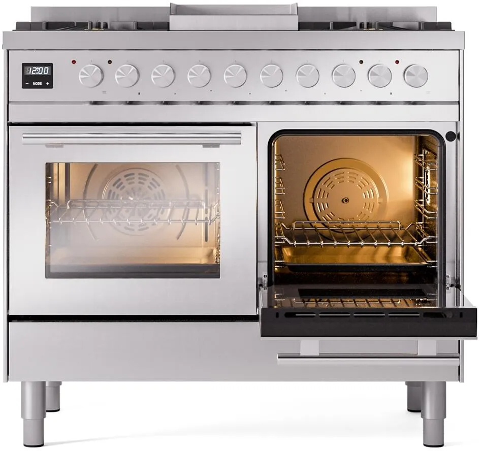 Ilve UPD40FWMPSSLP Professional Plus Ii 40 Inch Dual Fuel Liquid Propane Freestanding Range In Stainless Steel With Trim