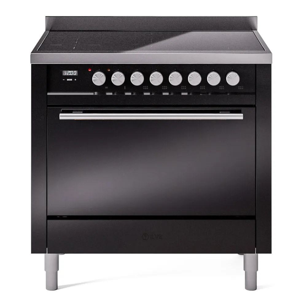 Ilve UPI366QMPBK Professional Plus Ii 36 Inch Electric Freestanding Range In Black With Trim