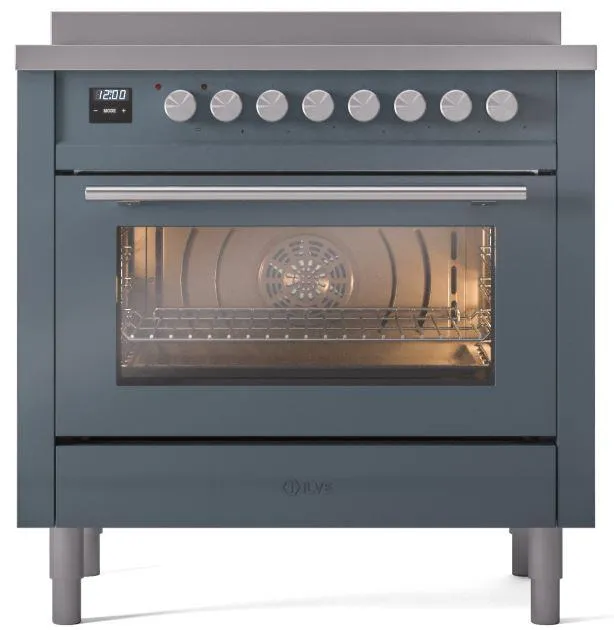 Ilve UPI366WMPBG Professional Plus Ii 36 Inch Electric Freestanding Range In Blue Grey With Trim