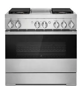 Jennair JDSP536HM Noir 36 Dual-Fuel Professional-Style Range With Chrome-Infused Griddle And Steam Assist